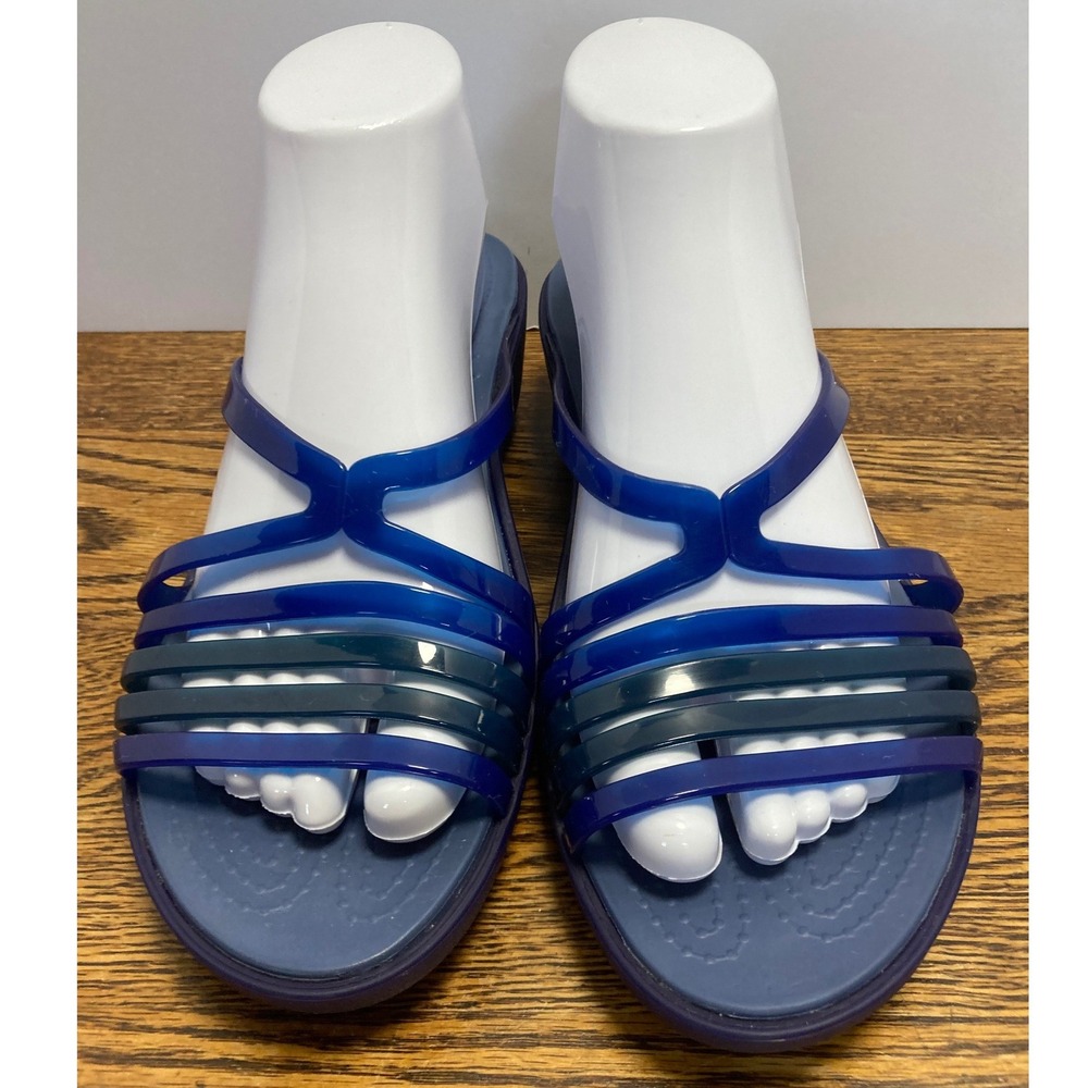 Crocs Isabella Strappy Wedge Sandals Navy Blue Teal Womens 10 Comfort Slip On - Picture 3 of 7